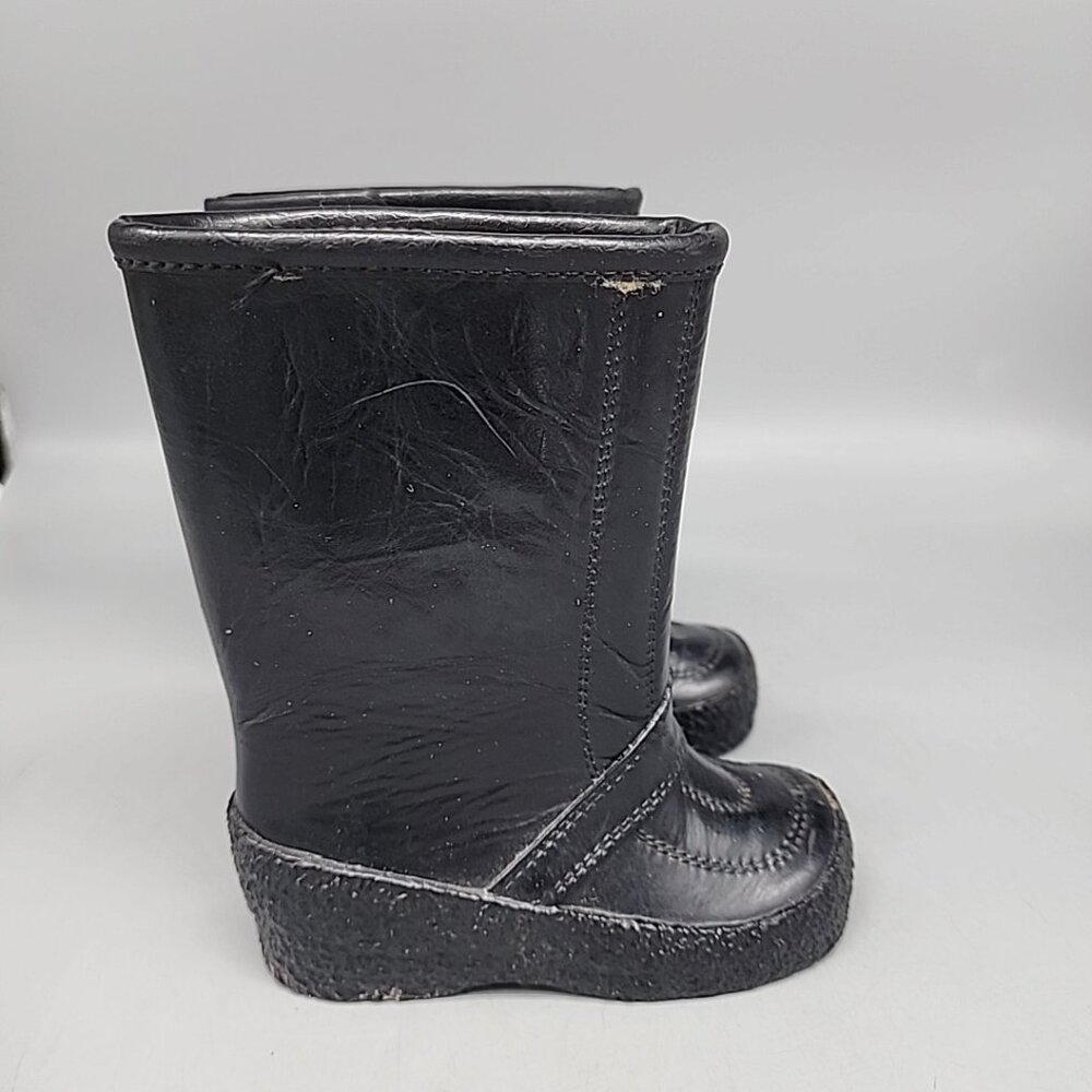 Vintage Robinson Crusoe Black Rubber Boots Childrens Toddler 6 Lined USA